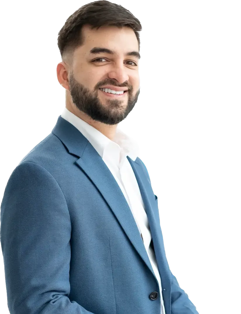 Dr. Diego Galvez, retrato de meio corpo, de blazer azul